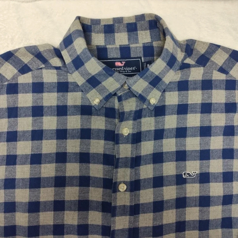 Vineyard Vines Shirt Mens Medium‎ Blue Check Flannel Slim Long Sleeve Button Up